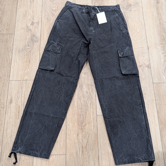 $398 Mens JOHN ELLIOTT Washed Corpus Cargo Pants Black Large - Picture 1 of 10